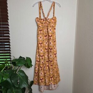 Aerie Midi Halter Dress Sleeveless Casual Sundress‎ Braided Straps Patterned L